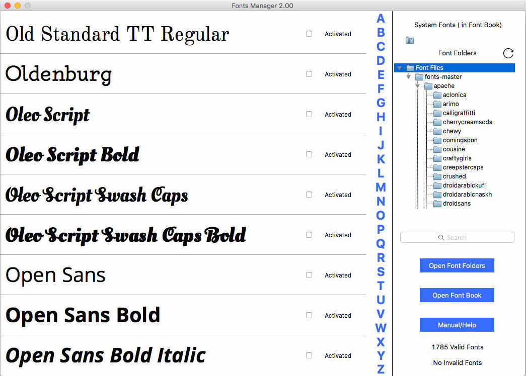 Fonts Manager 2.1 : Main Window