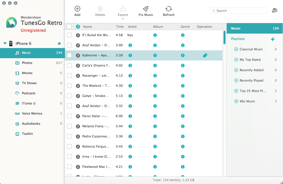 Wondershare TunesGo Retro 4.9 : Checking iOS Music