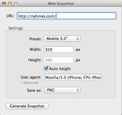 Web Snapshot 1.0 : Main Window