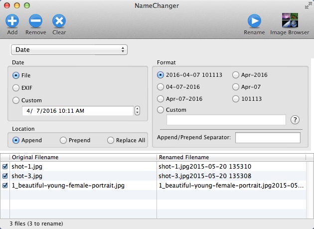 NameChanger 3.2 : Main Window