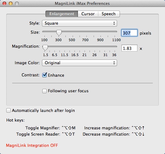 MagniLink iMax 1.1 : Configuring Enlargement Settings