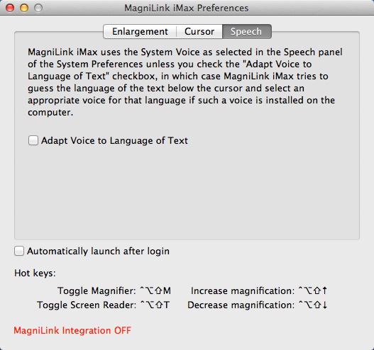 MagniLink iMax 1.1 : Configuring Speech Settings