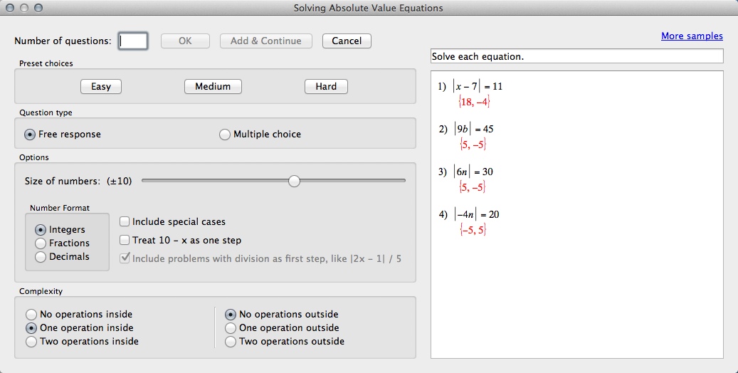 Infinite Algebra 1 2.1 : Configuring Test Settings
