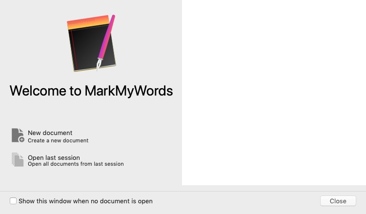 MarkMyWords 1.1 : Welcome Screen 