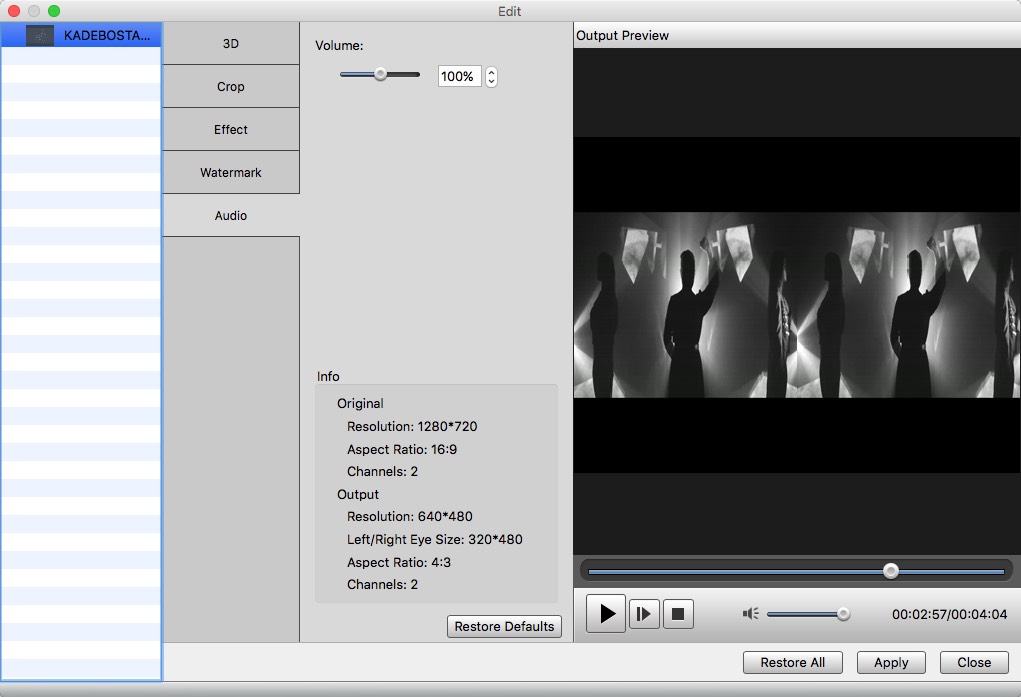 Free Video-Converter 6.1 : Audio Options