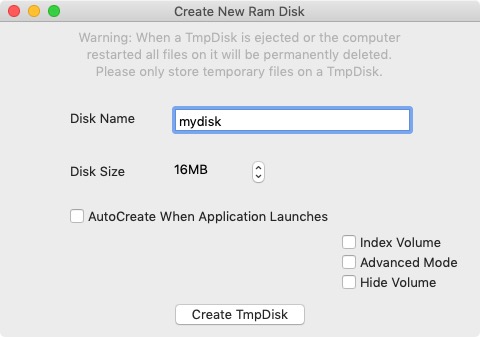 TmpDisk 1.2 : Main Screen 