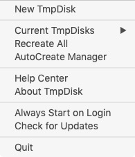 TmpDisk 1.2 : Menu