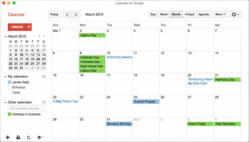 Calendar for Google 1.0 : Main Window