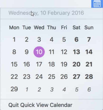 Quick View Calendar 1.0 : Main Window
