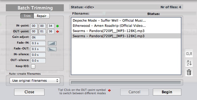 MP3 Trimmer 3.1 : Configuring Batch Trimming Settings
