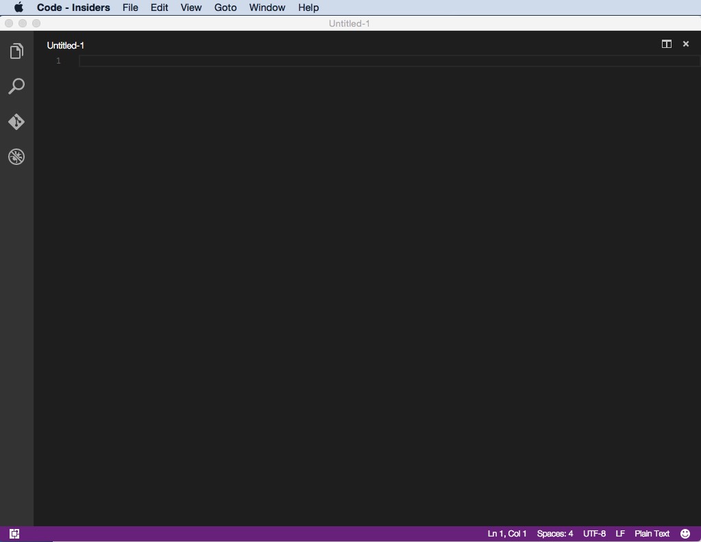 Visual Studio Code - Insiders 0.1 : Main window