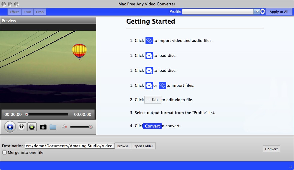 Mac Free Any Video Converter 5.8 : Main Window