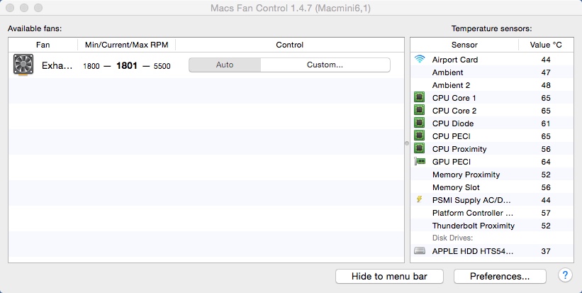Macs Fan Control 1.4 : Main Window