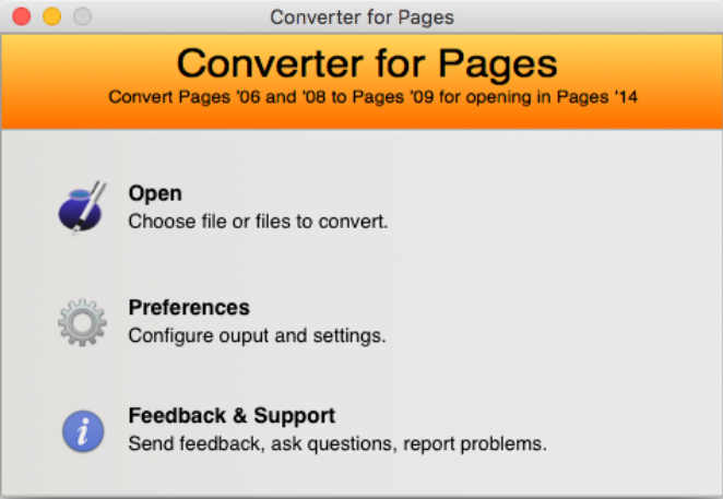 Converter for Pages 1.1 : Main Window