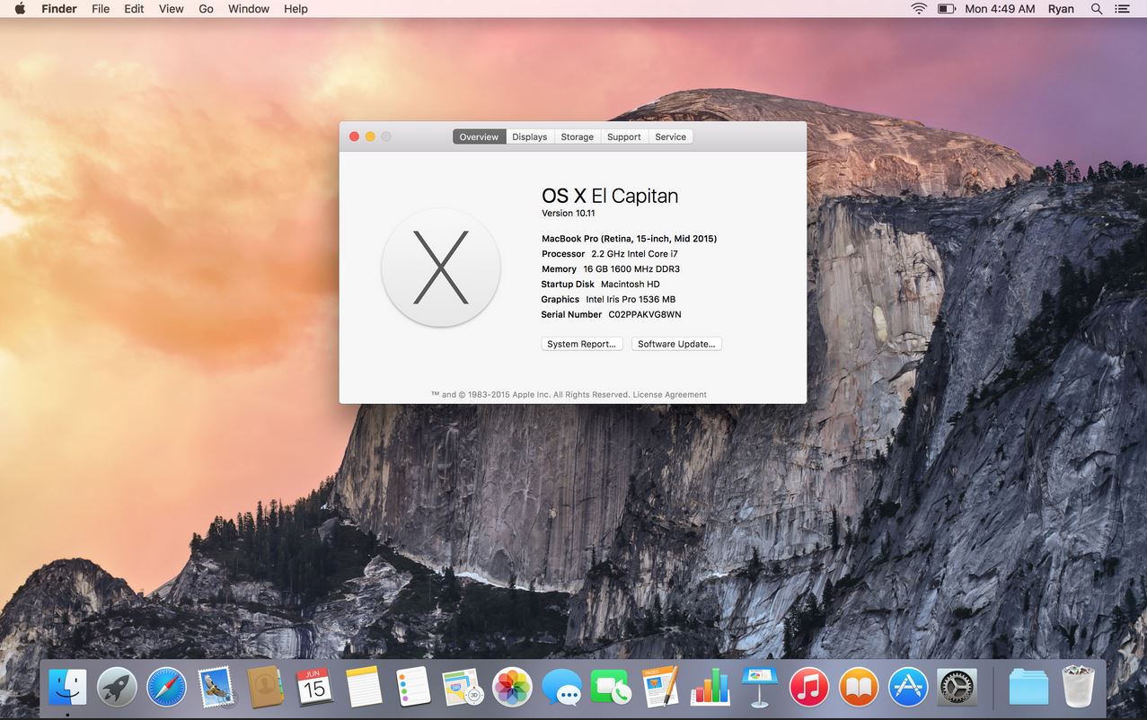 Installer OS X El Capitan 10.1 : Main Window