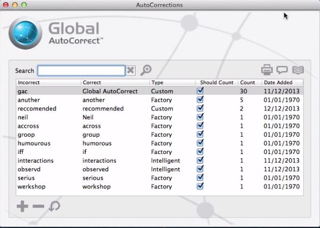 Global AutoCorrect 1.0 : Main Window