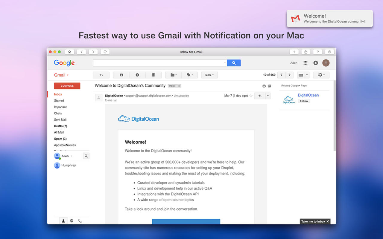 Mail Inbox for Gmail 1.1 : Main Window