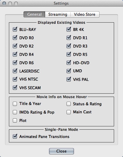 Coollector Movie Database 4.7 : Settings Window