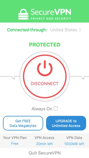 Secure VPN 1.6 : Connected