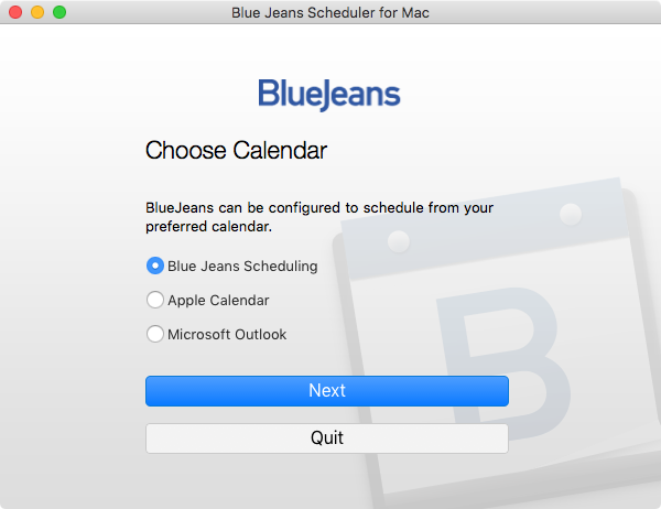 Blue Jeans Scheduler for Mac 1.0 : Main window