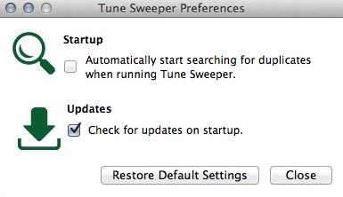 Tune Sweeper 4.1 : Preferences Window