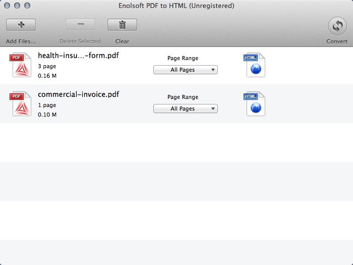 PDF to HTML for Mac 2.1 : Main Window