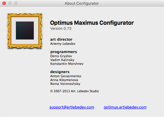 Optimus Maximus Configurator 0.7 : Main window