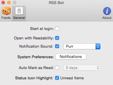 RSS Bot - News Notifier 2.4 : Preferences Window