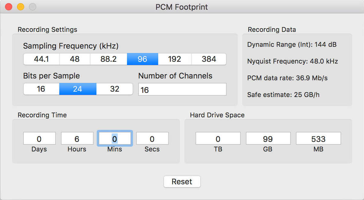 PCM Footprint 1.0 : Main Window
