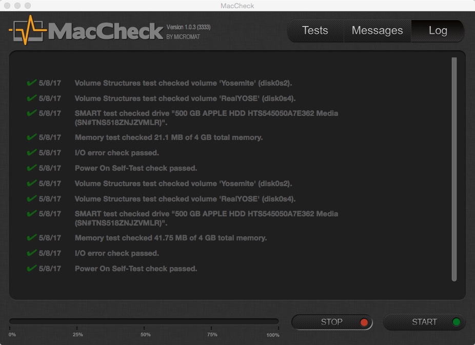MacCheck 1.0 : Log Window