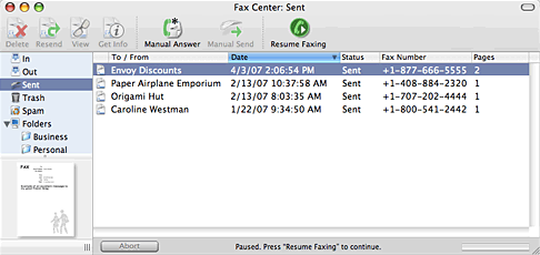 PageSender Fax Center 4.2 : Main interface