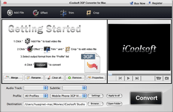 iCoolsoft 3GP Converter for Mac 3.1 : General view
