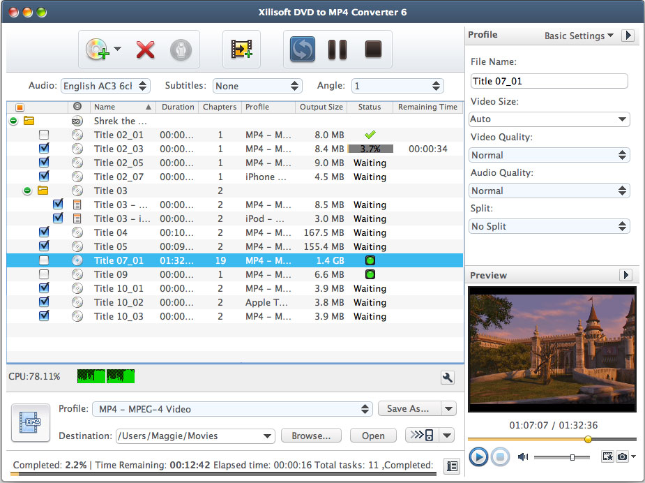 Xilisoft DVD to MP4 Converter 6.0 : Main Window