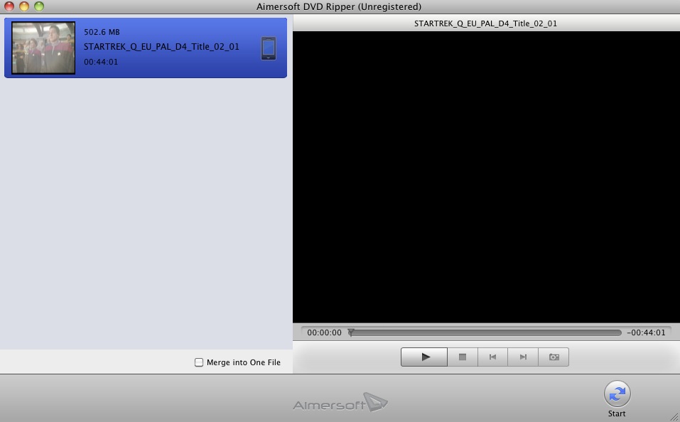 Aimersoft DVD Ripper 2.0 : Main window