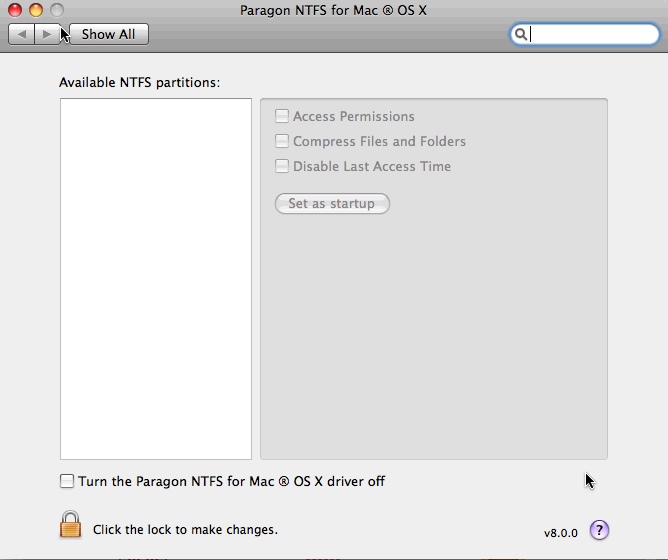 NTFS for Mac OS X 8.0 : Main view