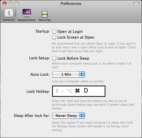 Lock Screen 1.0 : Main window