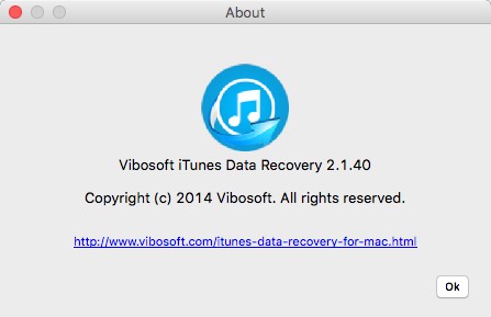 Vibosoft iTunes Data Recovery 2.1 : About Window
