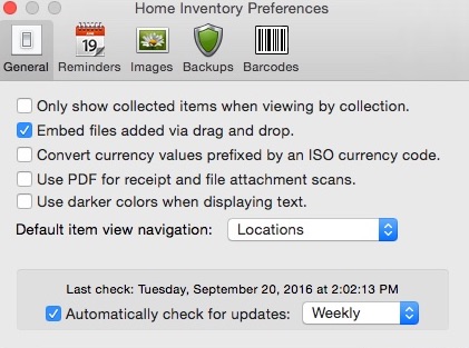Home Inventory 3.5 : Preferences Window
