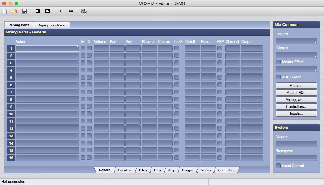 MOXF Mix Editor 2.4 : Main window