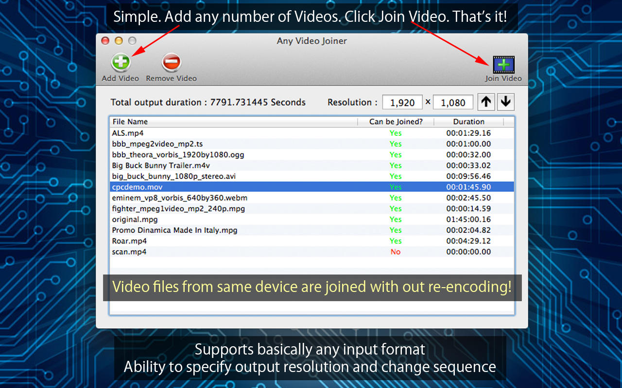 Any Video Joiner 1.4 : Main Window