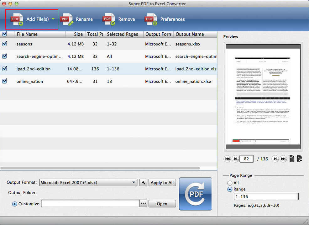 Super PDF to Excel Converter 3.0 : Main Window