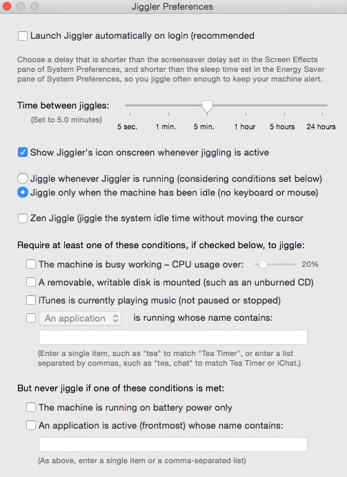 Jiggler 1.7 : Preferences Window
