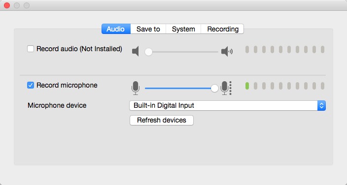 Icecream Screen Recorder 1.0 : Audio Options