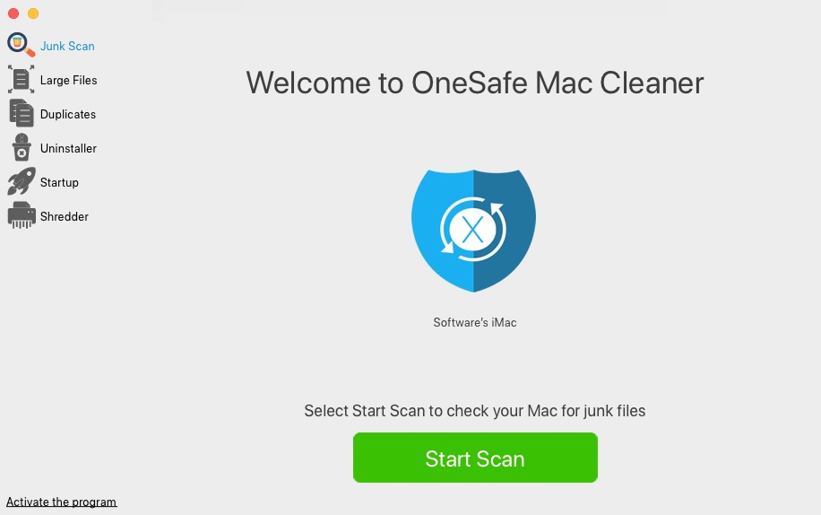 OneSafe Mac Cleaner 2.1 : Welcome Screen 