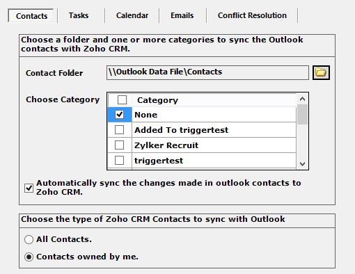 Zoho CRM Plug-in for Microsoft Outlook 1.4 : Main Window