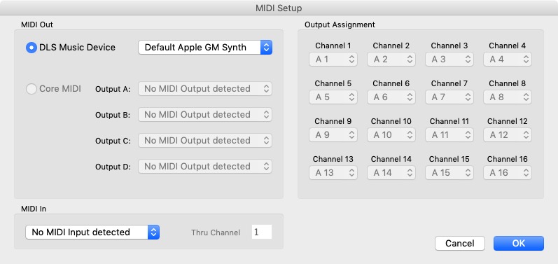 Sweet MIDI Player 2.7 : MIDI Setup