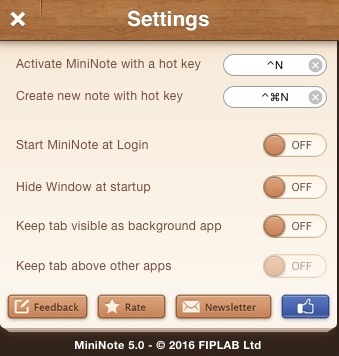 MiniNote 5.0 : Settings Window