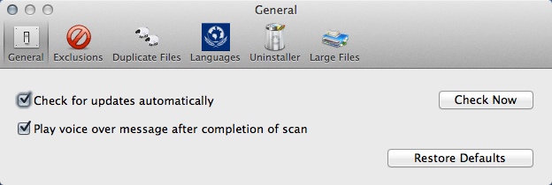 Advanced Mac Cleaner : Preferences Window
