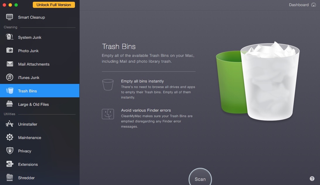 CleanMyMac 3.5 : Trash Bins