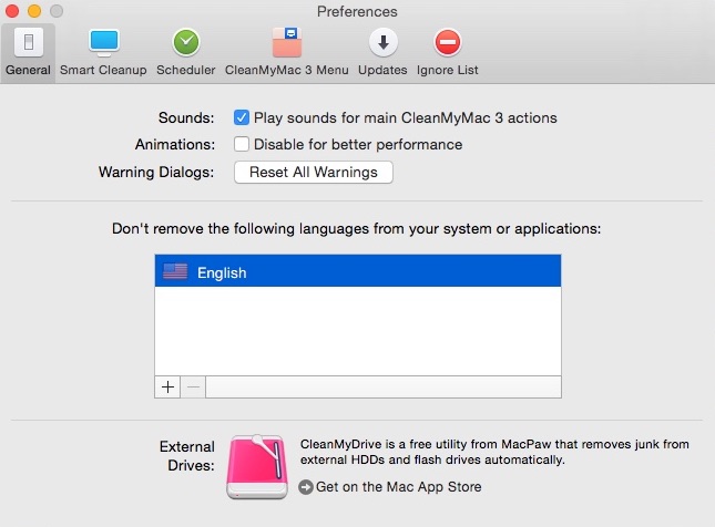 CleanMyMac 3.5 : Preferences Window